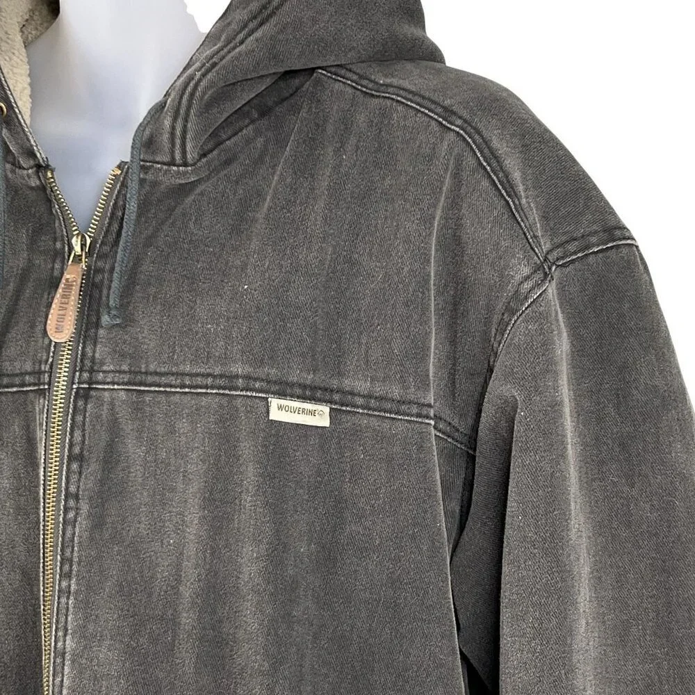Wolverine Mens XXL Duck Hooded Full-Zip Chore Jacket Sherpa Lined Gray Outerwear